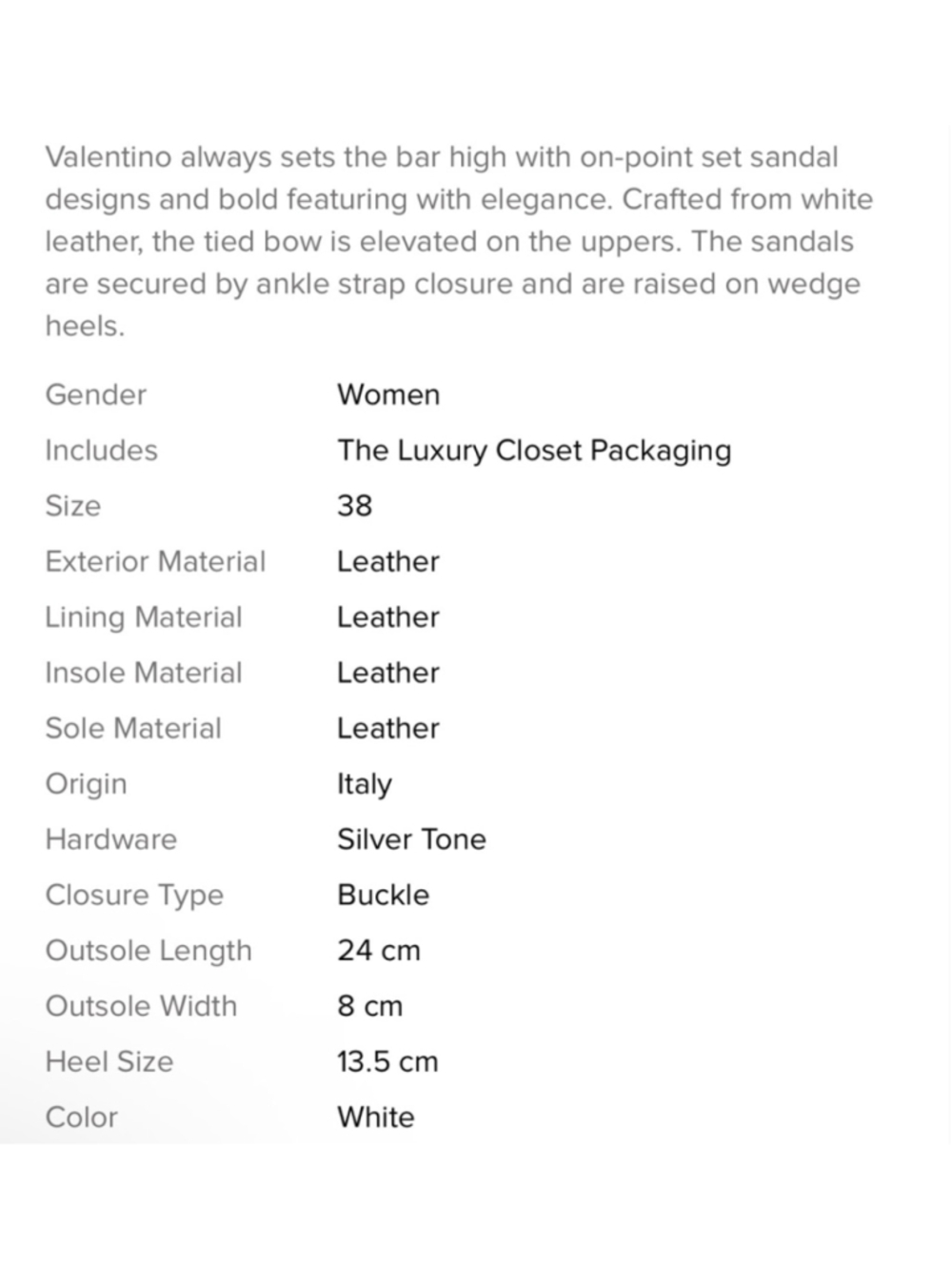 EUC Valentino White Leather Bow Espadrille Wedges Size 40/9-9.5-10 - Picture 7 of 7